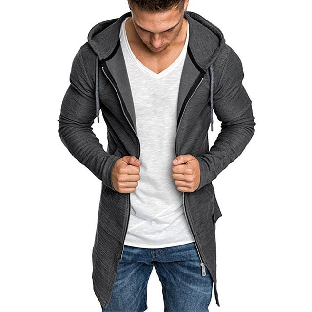 Splicing Hooded, Solid Trench Coat - Cardigan Style - Long Sleeve Outerwear