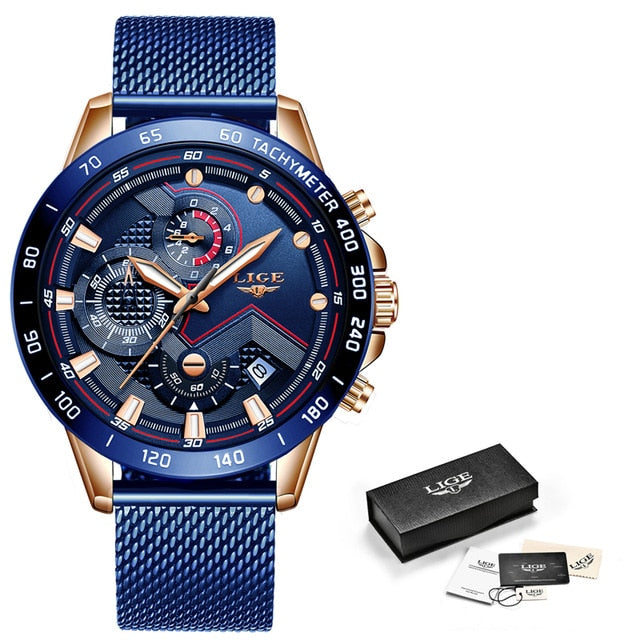 LIGE Fashion Mens Watches Top Brand Luxury WristWatch Quartz Clock Blue Watch Men Waterproof Sport Chronograph Relogio Masculino|Quartz Watches