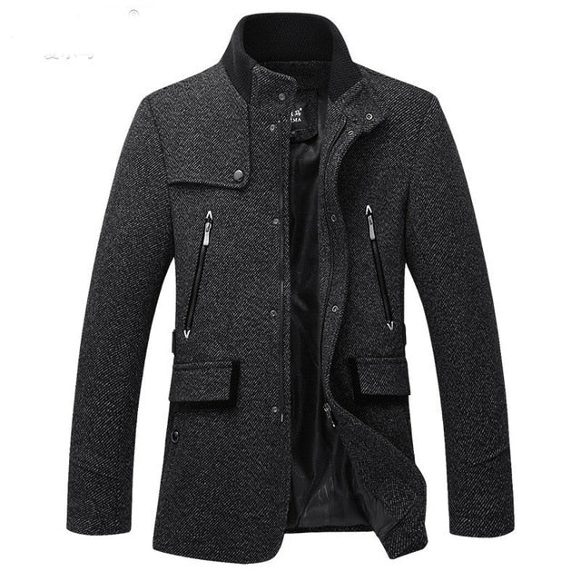 Stand Collar - Duffle Coat - Men's Winter British Style - Cashmere Coat - Zipper Trench Coat