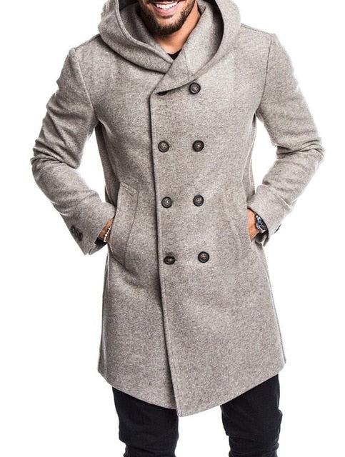 ZOGGA Spring, Autumn Men's Trench Coat - Outerwear Casual Long Hooded Overcoat