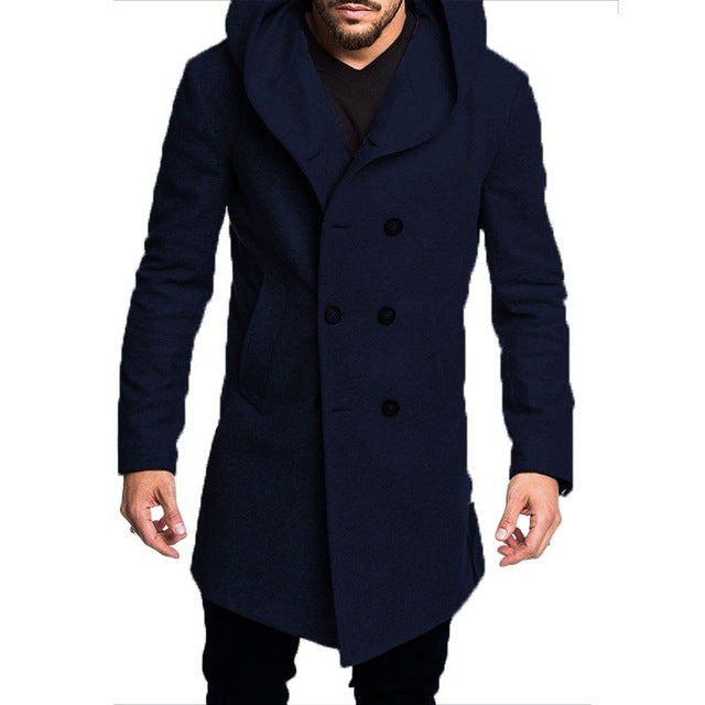 ZOGGA Spring, Autumn Men's Trench Coat - Outerwear Casual Long Hooded Overcoat