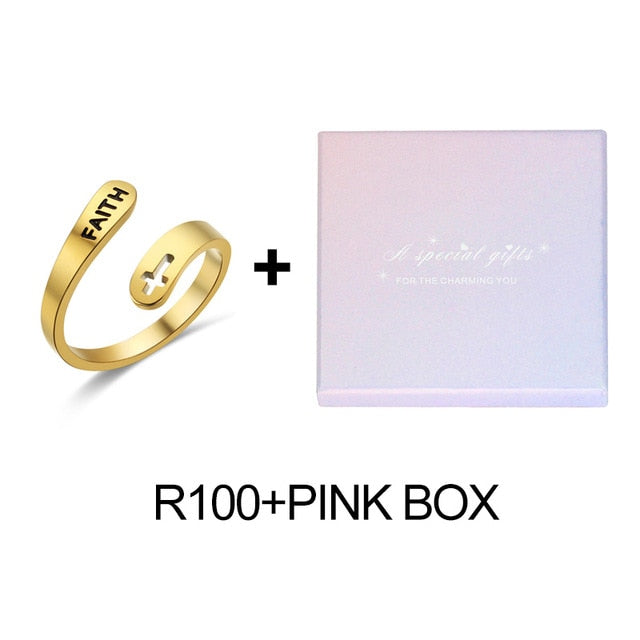 2020 jewelry faith adjustable Rings&Stainless Steel Rings For Women vintage cross letter round on fingers Gifts for the new year|Rings|