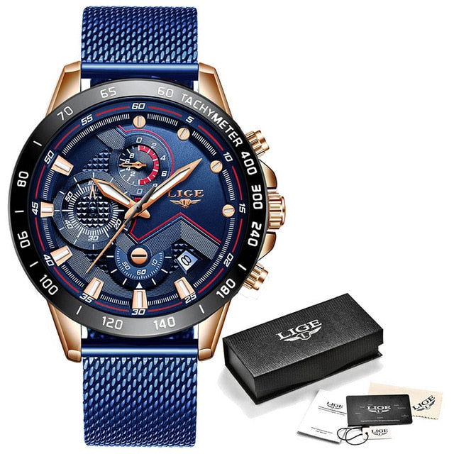 LIGE Fashion Mens Watches Top Brand Luxury WristWatch Quartz Clock Blue Watch Men Waterproof Sport Chronograph Relogio Masculino|Quartz Watches