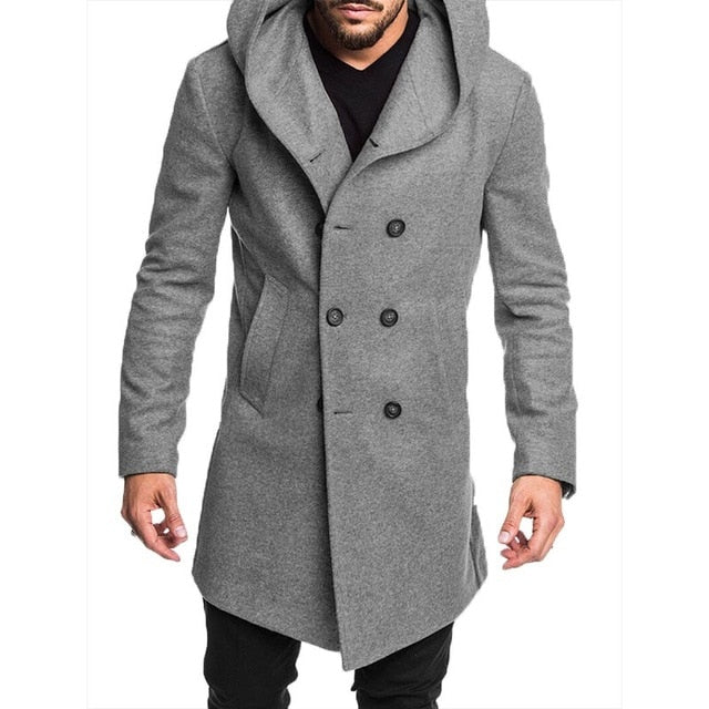 ZOGGA Spring, Autumn Men's Trench Coat - Outerwear Casual Long Hooded Overcoat