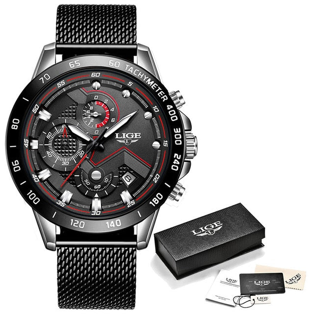 LIGE Fashion Mens Watches Top Brand Luxury WristWatch Quartz Clock Blue Watch Men Waterproof Sport Chronograph Relogio Masculino|Quartz Watches